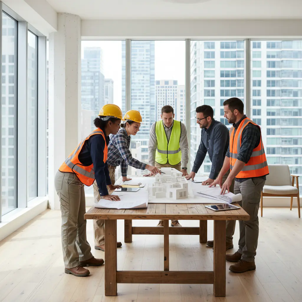 Our renovation team discussing plans in a well-lit room