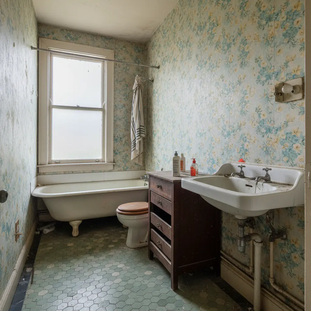 Old cramped bathroom before renovation